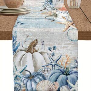 Thanksgiving Fall Table Runner - Pumpkins & Star Fish - Costal Beach Decor